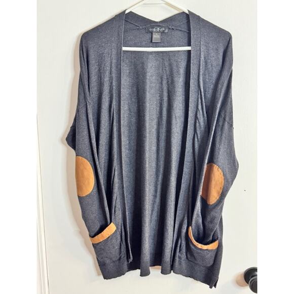 August Silk Cardigan- Women's Size XL- Charcoal Gray W/Camel Colored Accents - Picture 1 of 7
